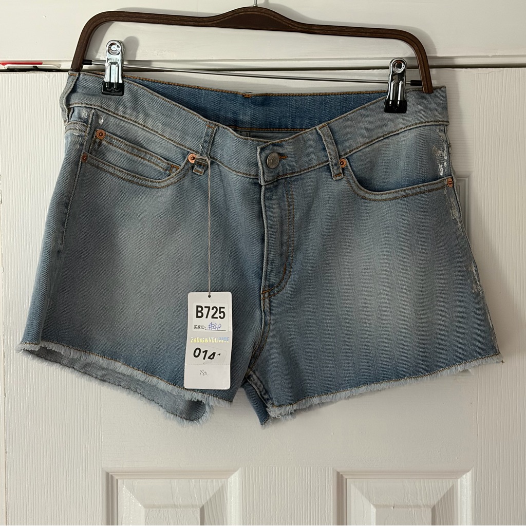 Zadig & Voltaire Light Blue Jean Shorts Silver Paint Size Fr 38 Us 6 Nwt